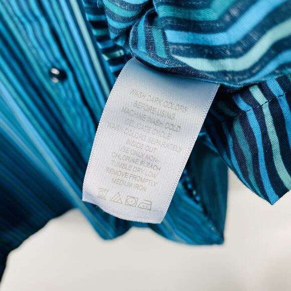 Roaman's Plus Size 36 Striped Long Sleeve Button Front Shirt Top Blue Cotton - Picture 4 of 4